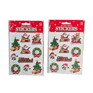 Amscan Christmas Stickers Unopened Acid Free 4 Sheets Scrapbook Santa Snowman